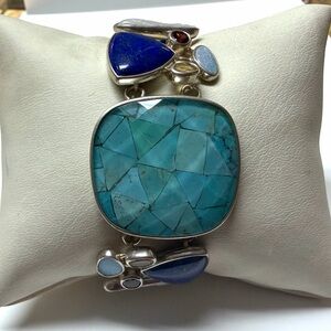 Whitney Kelly QVC Sterling Silver Turquoise Multi Gemstone Bracelet 7-8”